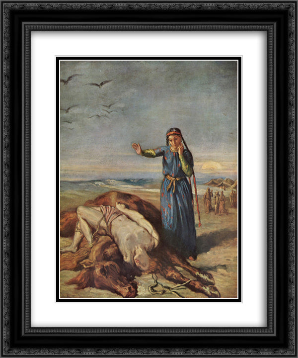 Cossack girl at Mazeppa 's body 20x24 Black Ornate Wood Framed Art Print Poster with Double Matting by Chasseriau, Theodore