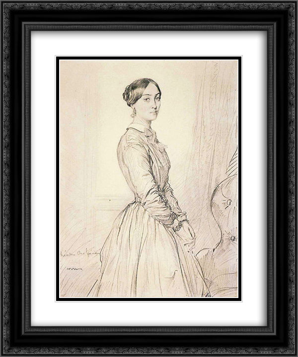 Portrait of Mme Borg de Balsan 20x24 Black Ornate Wood Framed Art Print Poster with Double Matting by Chasseriau, Theodore