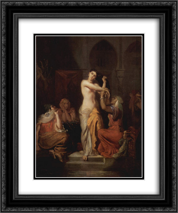 Scene de Harem, Femme Mauresque a sa toilette 20x24 Black Ornate Wood Framed Art Print Poster with Double Matting by Chasseriau, Theodore