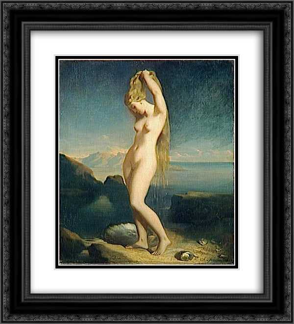 Venus anadyomene 20x22 Black Ornate Wood Framed Art Print Poster with Double Matting by Chasseriau, Theodore