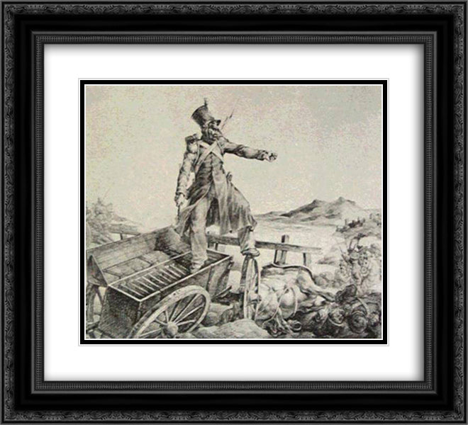 Artillery caisson 22x20 Black Ornate Wood Framed Art Print Poster with Double Matting by Gericault, Theodore