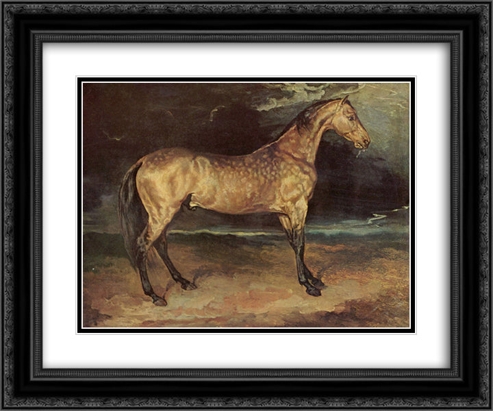 Horse in the storm 24x20 Black Ornate Wood Framed Art Print Poster with Double Matting by Gericault, Theodore