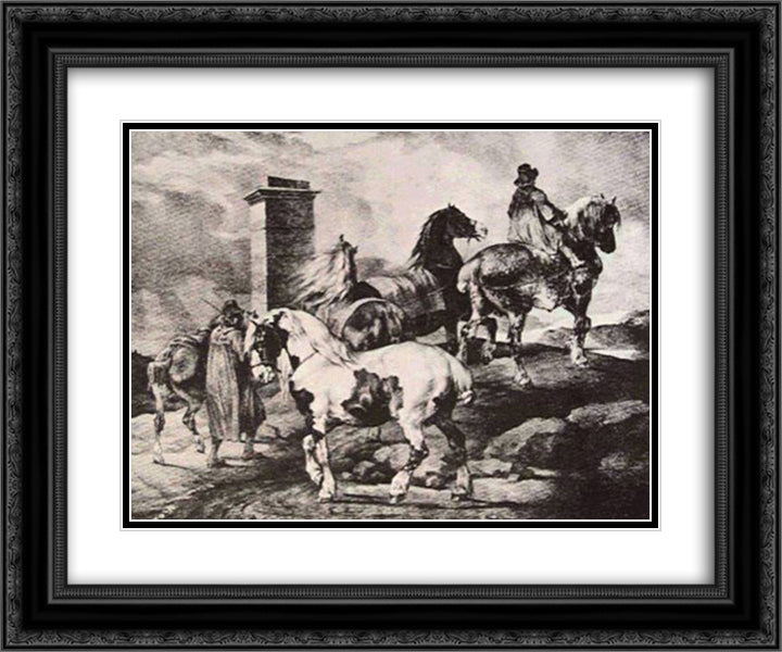 Horses going to a fair 24x20 Black Ornate Wood Framed Art Print Poster with Double Matting by Gericault, Theodore