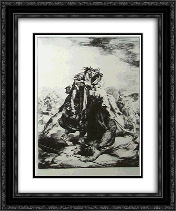 Mameluke defending wounded trumpete 20x24 Black Ornate Wood Framed Art Print Poster with Double Matting by Gericault, Theodore