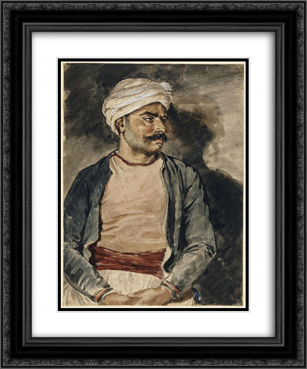 Portrait of Mustapha 20x24 Black Ornate Wood Framed Art Print Poster with Double Matting by Gericault, Theodore