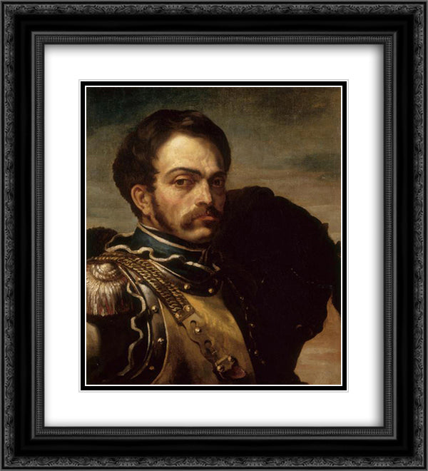 Portrait of Rifleman 20x22 Black Ornate Wood Framed Art Print Poster with Double Matting by Gericault, Theodore