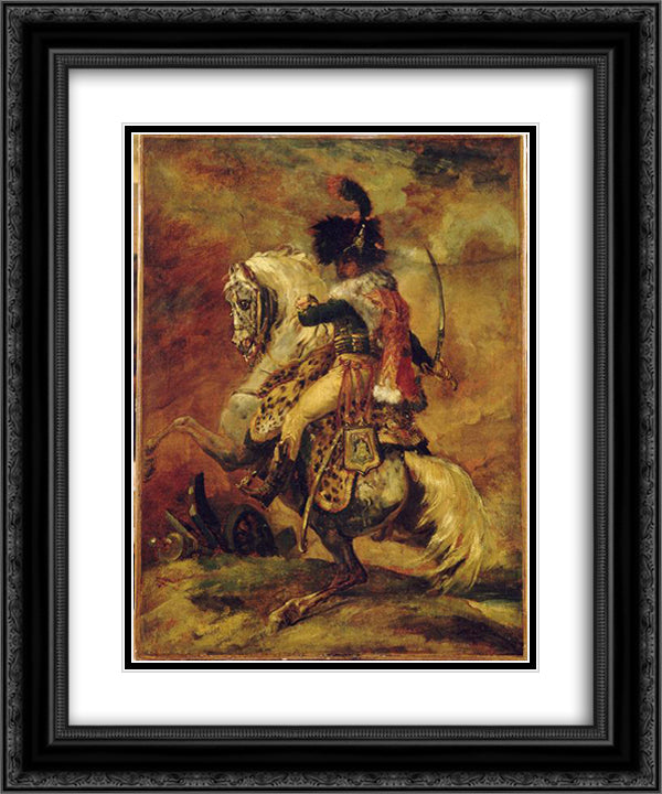 Study for Officer of Chasseurs of the Imperial Guard 20x24 Black Ornate Wood Framed Art Print Poster with Double Matting by Gericault, Theodore