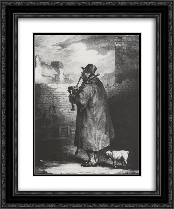 The Bagpipe player 20x24 Black Ornate Wood Framed Art Print Poster with Double Matting by Gericault, Theodore