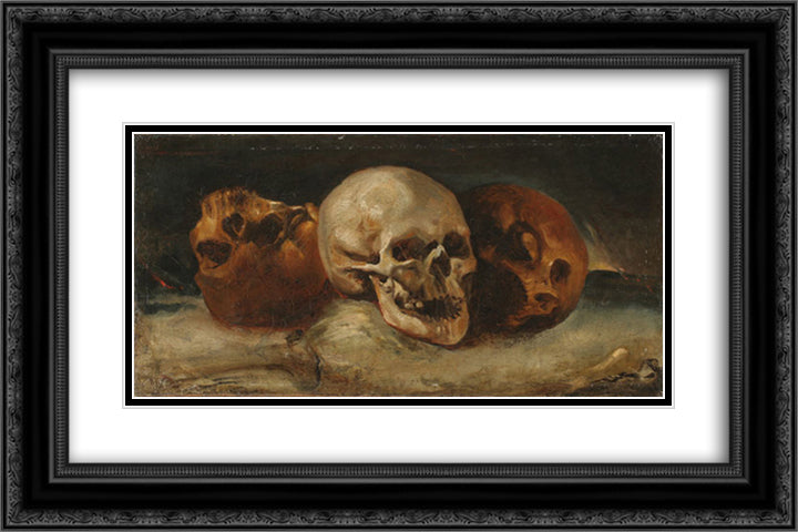 The three skulls 24x16 Black Ornate Wood Framed Art Print Poster with Double Matting by Gericault, Theodore