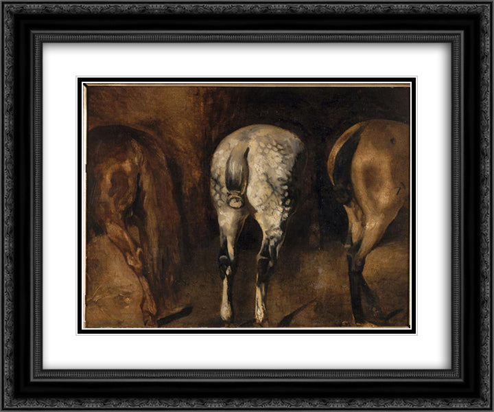 Three rumps of horses 24x20 Black Ornate Wood Framed Art Print Poster with Double Matting by Gericault, Theodore