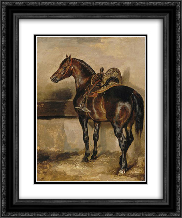 Turkish horse in a stable 20x24 Black Ornate Wood Framed Art Print Poster with Double Matting by Gericault, Theodore