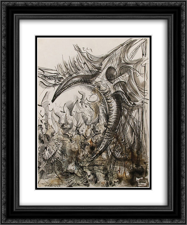 Untitled 20x24 Black Ornate Wood Framed Art Print Poster with Double Matting by Roszak, Theodore