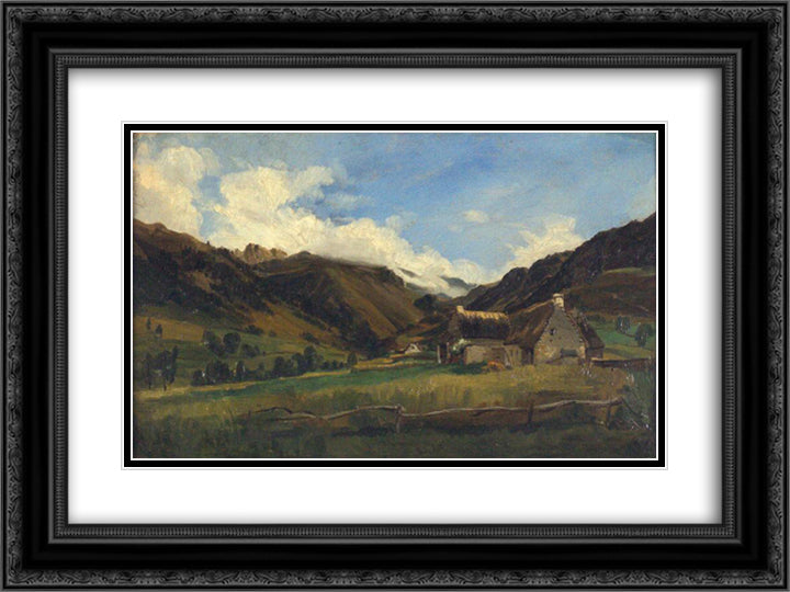 A Hilly Landscape in Auvergne 24x18 Black Ornate Wood Framed Art Print Poster with Double Matting by Rousseau, Theodore