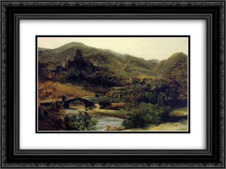 A View of Thiers in the Auvergne 24x18 Black Ornate Wood Framed Art Print Poster with Double Matting by Rousseau, Theodore