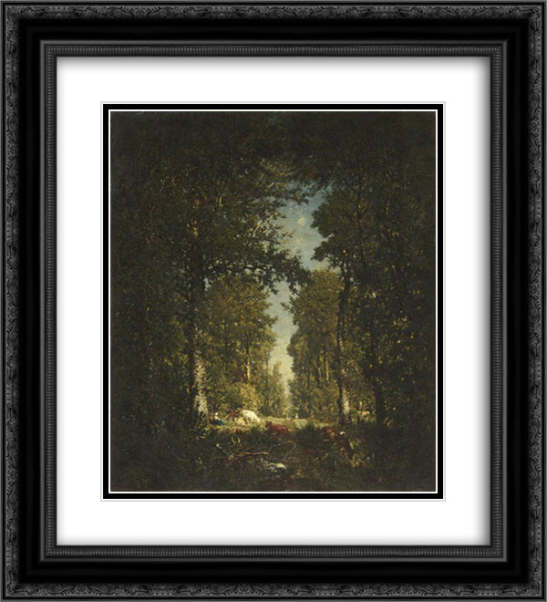 Avenue, Forest Isle Adam 20x22 Black Ornate Wood Framed Art Print Poster with Double Matting by Rousseau, Theodore