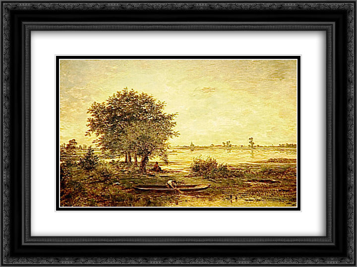 Banks of Loire 24x18 Black Ornate Wood Framed Art Print Poster with Double Matting by Rousseau, Theodore