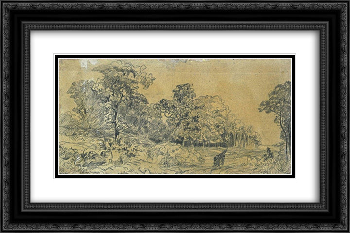 Carrier bundles of wood on the edge 24x16 Black Ornate Wood Framed Art Print Poster with Double Matting by Rousseau, Theodore