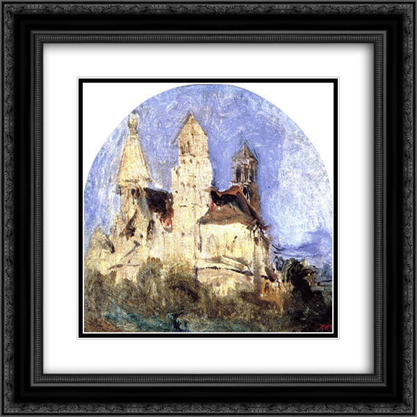 Church of Saint Lou d'Esserant in the Oise 20x20 Black Ornate Wood Framed Art Print Poster with Double Matting by Rousseau, Theodore