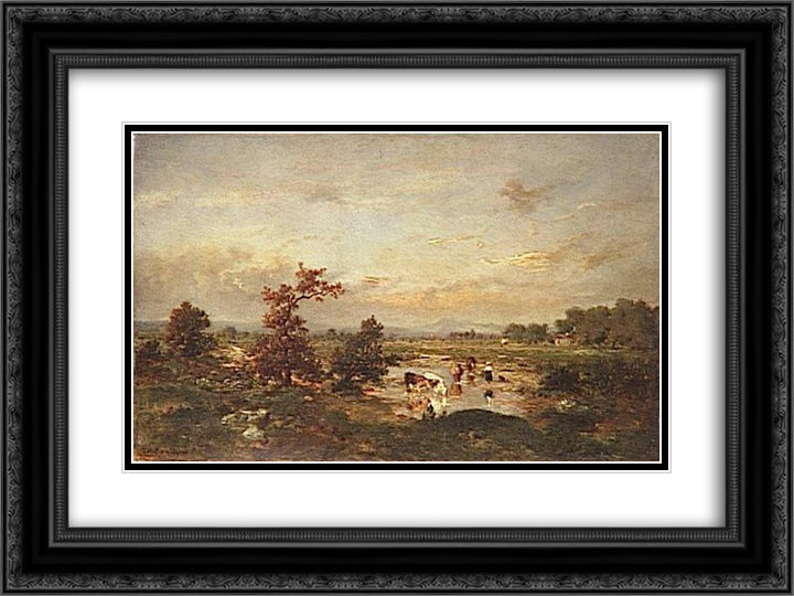 Cows in the mare 24x18 Black Ornate Wood Framed Art Print Poster with Double Matting by Rousseau, Theodore