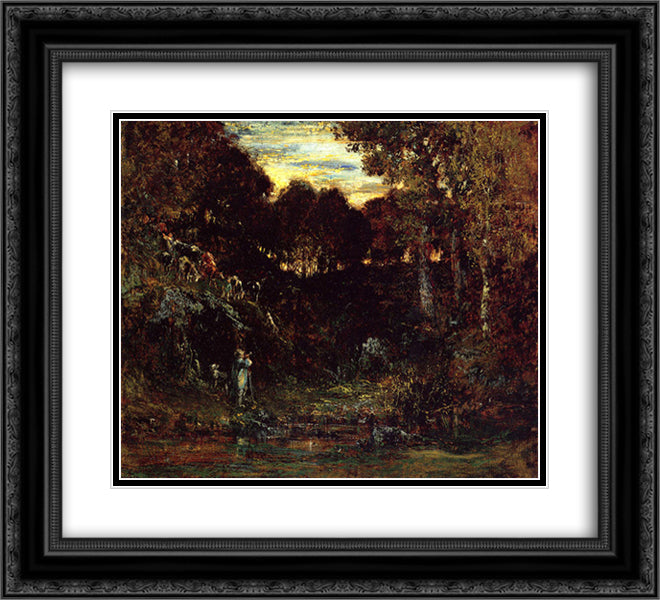 Cows Returning from the Mountainside 22x20 Black Ornate Wood Framed Art Print Poster with Double Matting by Rousseau, Theodore