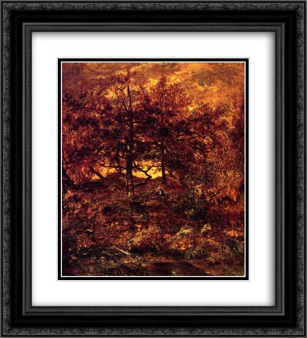 Fall at the Jean-du-Paris, in the Forest of Fontainebleau 20x22 Black Ornate Wood Framed Art Print Poster with Double Matting by Rousseau, Theodore