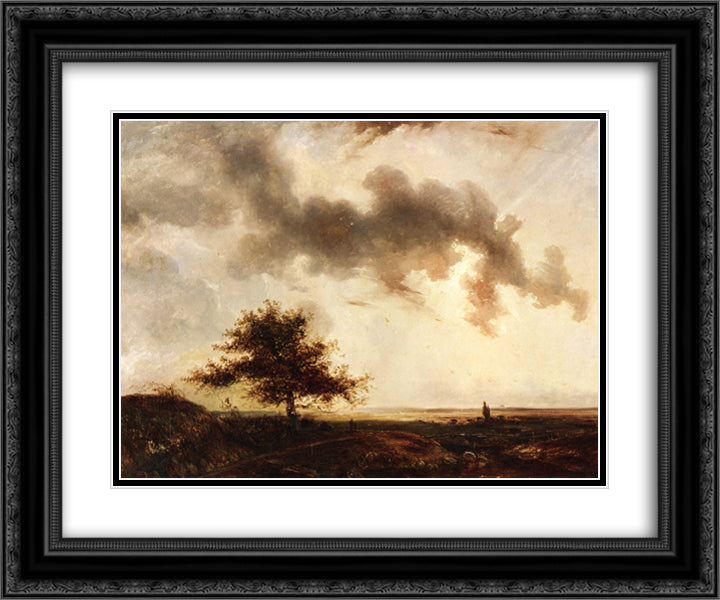 Figures in a landscape 24x20 Black Ornate Wood Framed Art Print Poster with Double Matting by Rousseau, Theodore