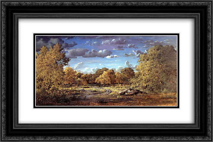 Glade of the Reine Blanche in the Fontainebleau Forest 24x16 Black Ornate Wood Framed Art Print Poster with Double Matting by Rousseau, Theodore
