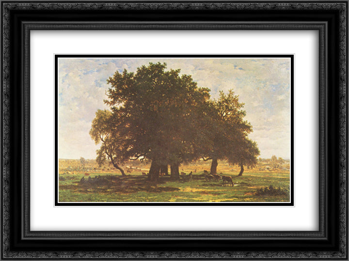 Holm Oaks, Apremont 24x18 Black Ornate Wood Framed Art Print Poster with Double Matting by Rousseau, Theodore