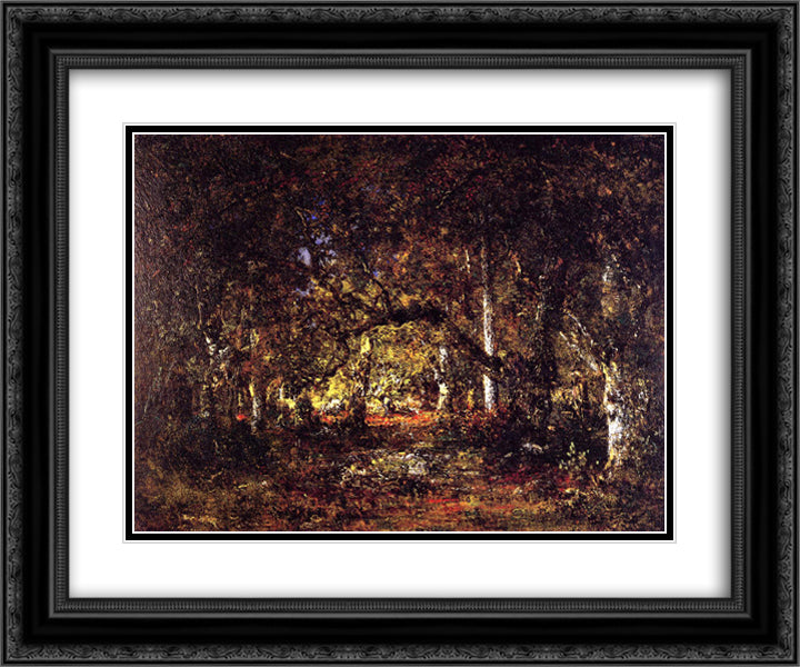 Inside the forest 24x20 Black Ornate Wood Framed Art Print Poster with Double Matting by Rousseau, Theodore