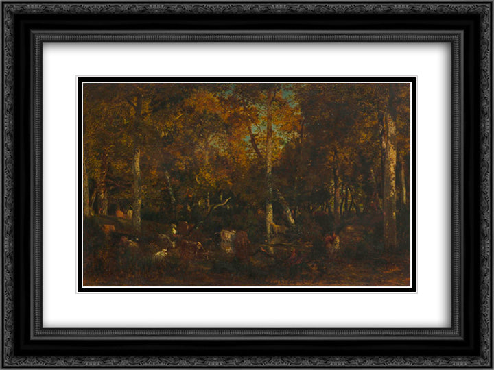 Inside the forest grove at Vieux Dormoir du Bas-Breau (Fontainebleau forest) 24x18 Black Ornate Wood Framed Art Print Poster with Double Matting by Rousseau, Theodore