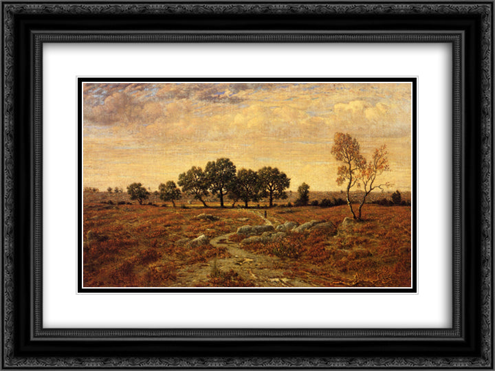 Lande de la Glandee, Forest of Fontainebleau 24x18 Black Ornate Wood Framed Art Print Poster with Double Matting by Rousseau, Theodore