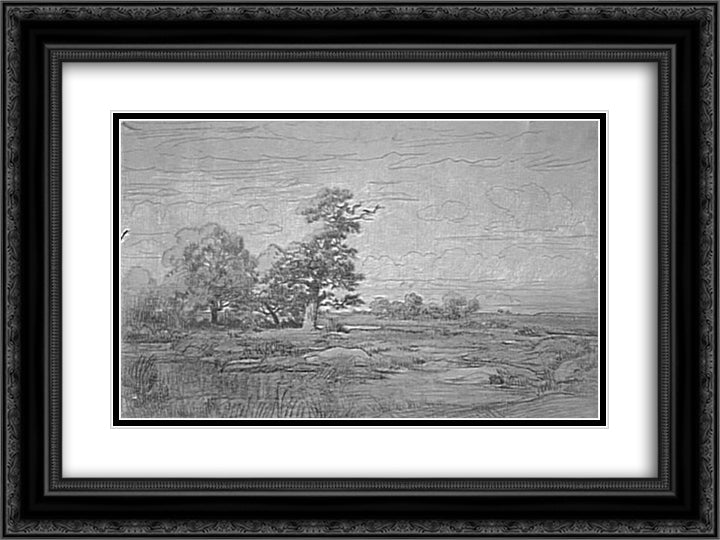 Landscape Sketch 24x18 Black Ornate Wood Framed Art Print Poster with Double Matting by Rousseau, Theodore