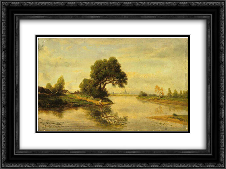 Landscape 24x18 Black Ornate Wood Framed Art Print Poster with Double Matting by Rousseau, Theodore