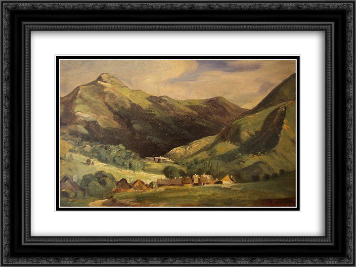 Landscape at Vigerie, valley Santoire, Auvergne 24x18 Black Ornate Wood Framed Art Print Poster with Double Matting by Rousseau, Theodore