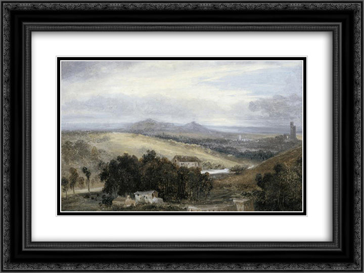 Landscape in Auvergne (near Puy) 24x18 Black Ornate Wood Framed Art Print Poster with Double Matting by Rousseau, Theodore