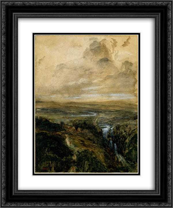 Landscape in the Auvergne 20x24 Black Ornate Wood Framed Art Print Poster with Double Matting by Rousseau, Theodore