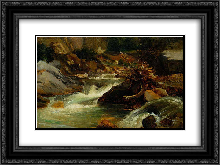 Landscape Study 24x18 Black Ornate Wood Framed Art Print Poster with Double Matting by Rousseau, Theodore