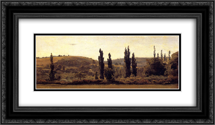 Landscape with poplars 24x14 Black Ornate Wood Framed Art Print Poster with Double Matting by Rousseau, Theodore