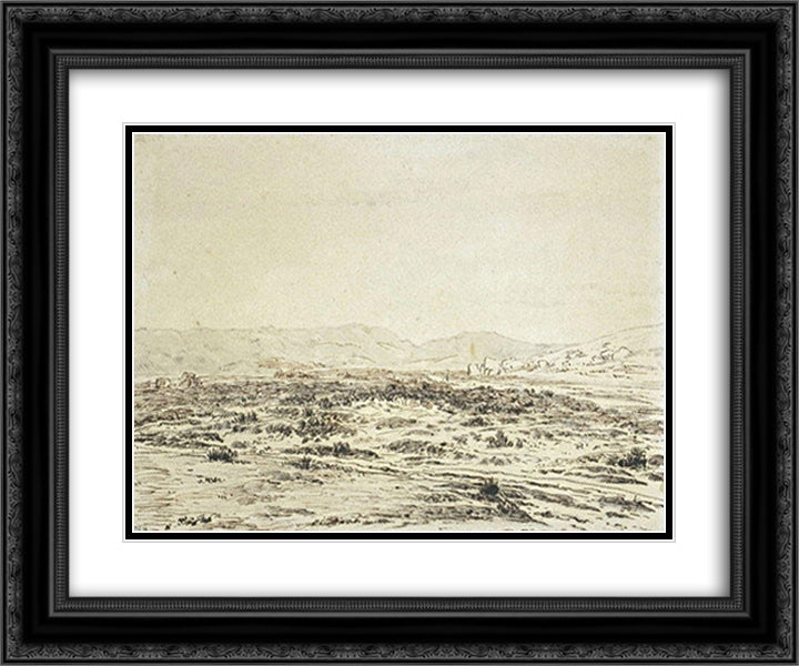 Long rock in the forest of Fontainebleau 24x20 Black Ornate Wood Framed Art Print Poster with Double Matting by Rousseau, Theodore