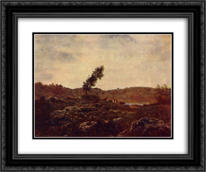 Look at Barbizon 24x20 Black Ornate Wood Framed Art Print Poster with Double Matting by Rousseau, Theodore