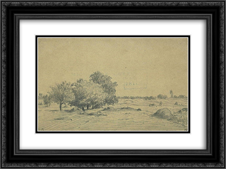 Lowland landscape 24x18 Black Ornate Wood Framed Art Print Poster with Double Matting by Rousseau, Theodore
