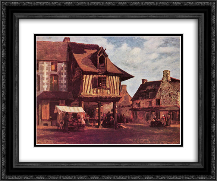 Market in the Normandy 24x20 Black Ornate Wood Framed Art Print Poster with Double Matting by Rousseau, Theodore