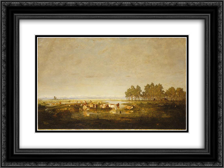 Marshland in Les Landes 24x18 Black Ornate Wood Framed Art Print Poster with Double Matting by Rousseau, Theodore