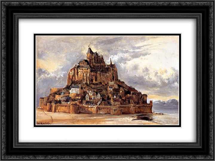 Mont Saint-Michel 24x18 Black Ornate Wood Framed Art Print Poster with Double Matting by Rousseau, Theodore