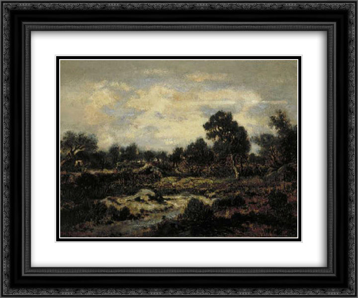Mountain landscape near Fontainebleau 24x20 Black Ornate Wood Framed Art Print Poster with Double Matting by Rousseau, Theodore