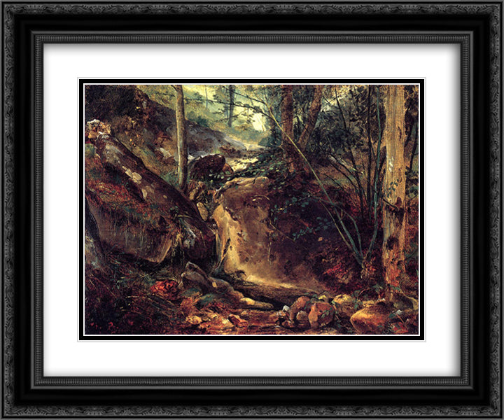 Mountain stream in Auvergne 24x20 Black Ornate Wood Framed Art Print Poster with Double Matting by Rousseau, Theodore