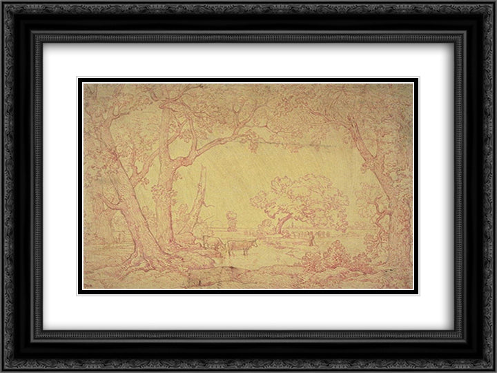 Out of the forest of Fontainebleau 24x18 Black Ornate Wood Framed Art Print Poster with Double Matting by Rousseau, Theodore