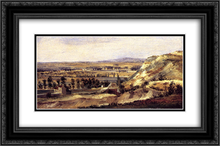 Panoramic landscape 24x16 Black Ornate Wood Framed Art Print Poster with Double Matting by Rousseau, Theodore