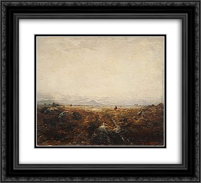 Plain in front of the Pyrenees 22x20 Black Ornate Wood Framed Art Print Poster with Double Matting by Rousseau, Theodore