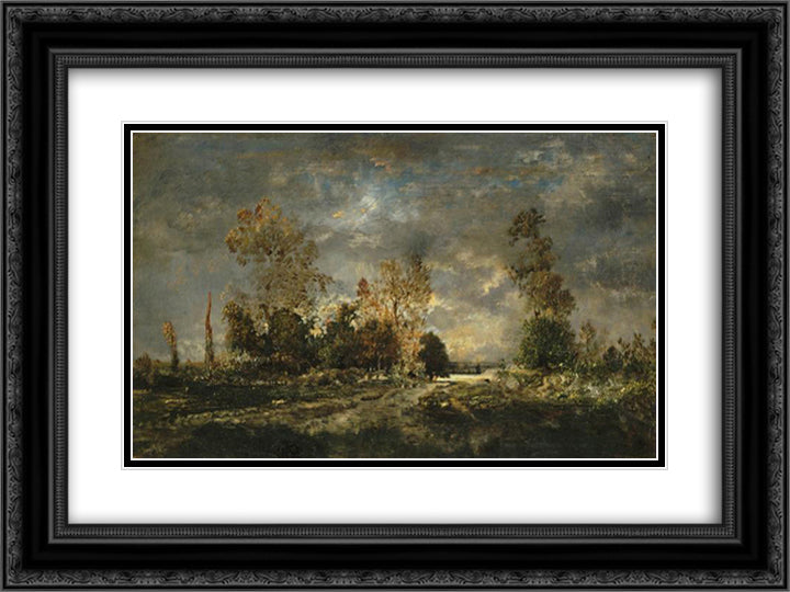 Road in the forest of Fontainebleau 24x18 Black Ornate Wood Framed Art Print Poster with Double Matting by Rousseau, Theodore